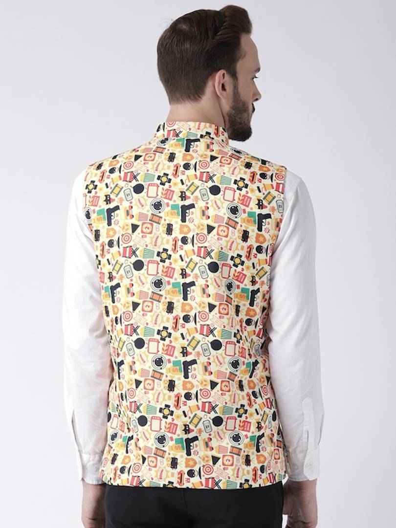 Men's Multicoloured 
Cotton Blend
 Printed Nehru Jackets